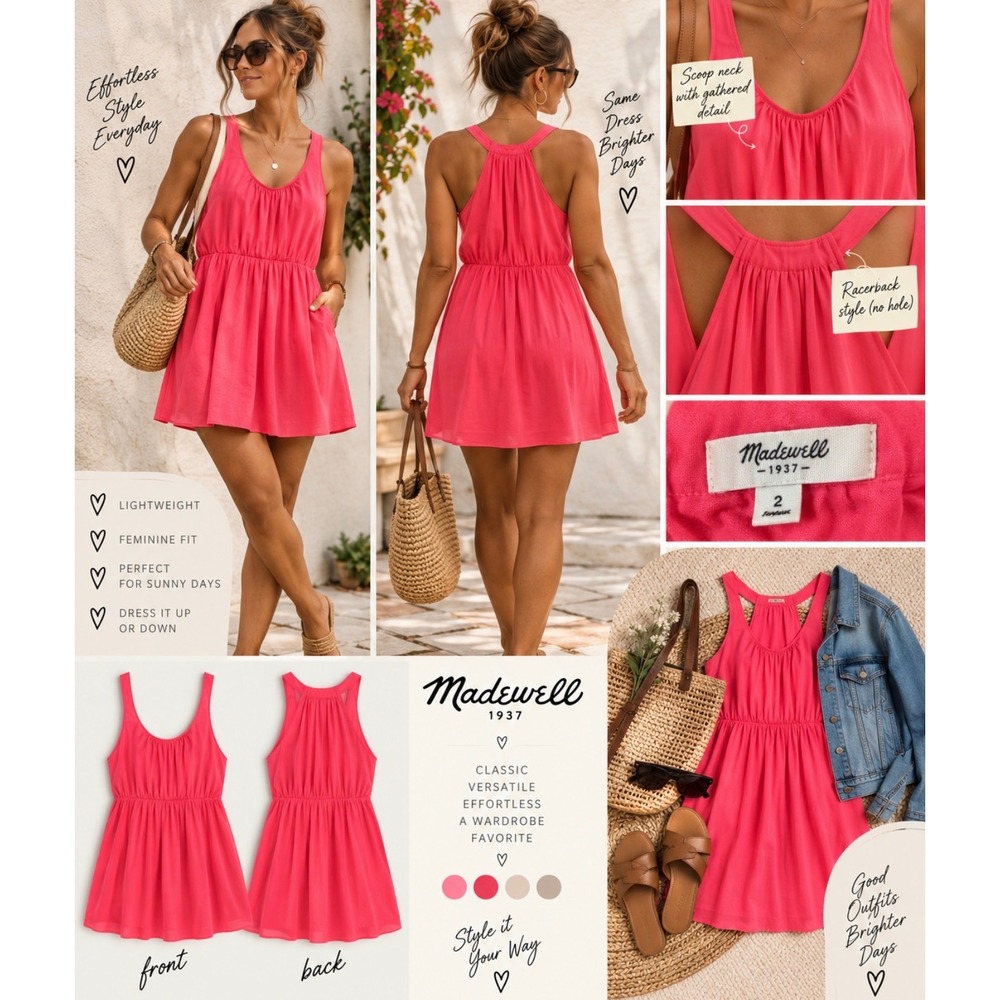 Madewell Silk Mini Dress Neon Pink Racerback Cutout Pockets 43578 Size 2